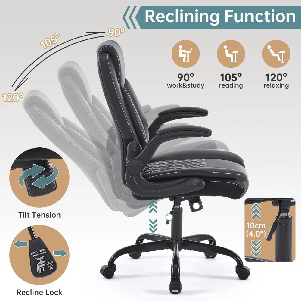 

Office Ergonomic Home Office Desk Chair, Back Support Swivel Executive Office Chair with Wheels and Flip-Up Armrests