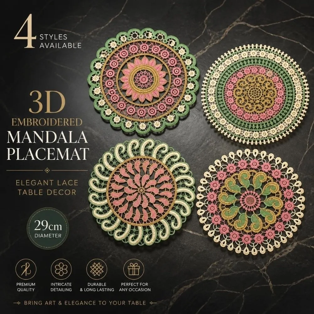 Vintage Embroidery Lace Doily Placemat Mandala Colorful Lace Coaster Table Cloth Round Hollow Table Cup Mat for Kitchen Table