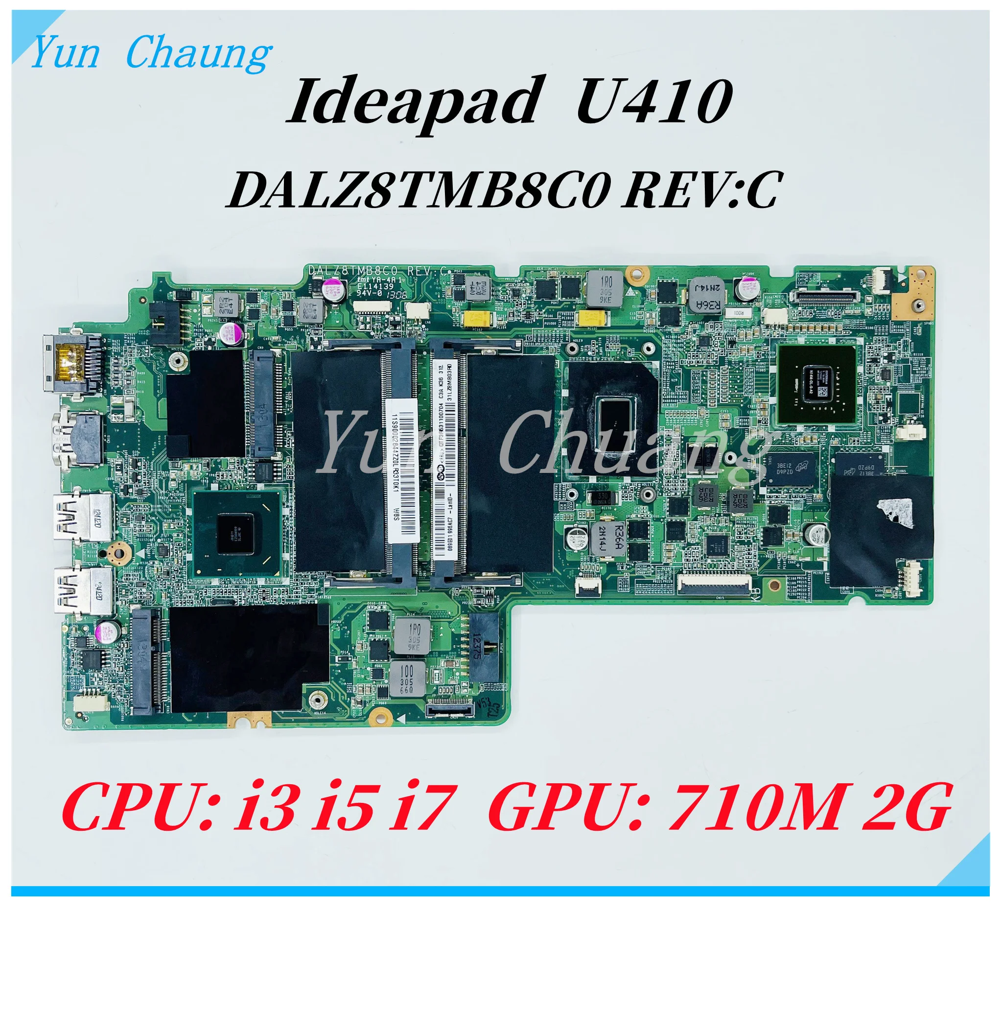 DALZ8TMB8C0 REV:C Motherboard For Lenovo Ideapad U410 Touch Laptop motherboard With i3 i5 i7 CPU 710M 2G GPU DDR3 100% work