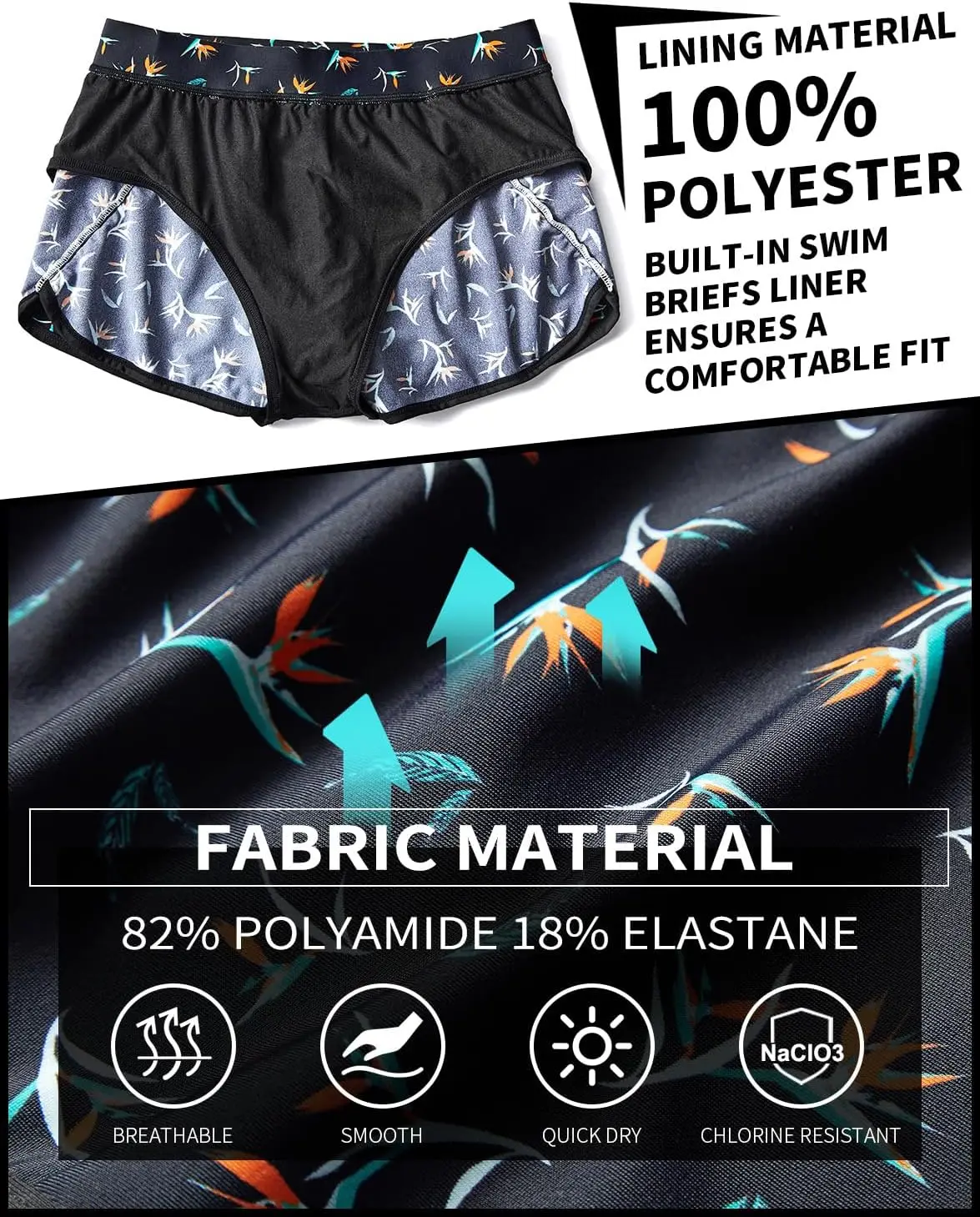 AIMPACT Mens Board Shorts Swim Trunks 3 inch Running Short Shorts with Lining Linner Hawaii Green Camo Surf Beach AM2815