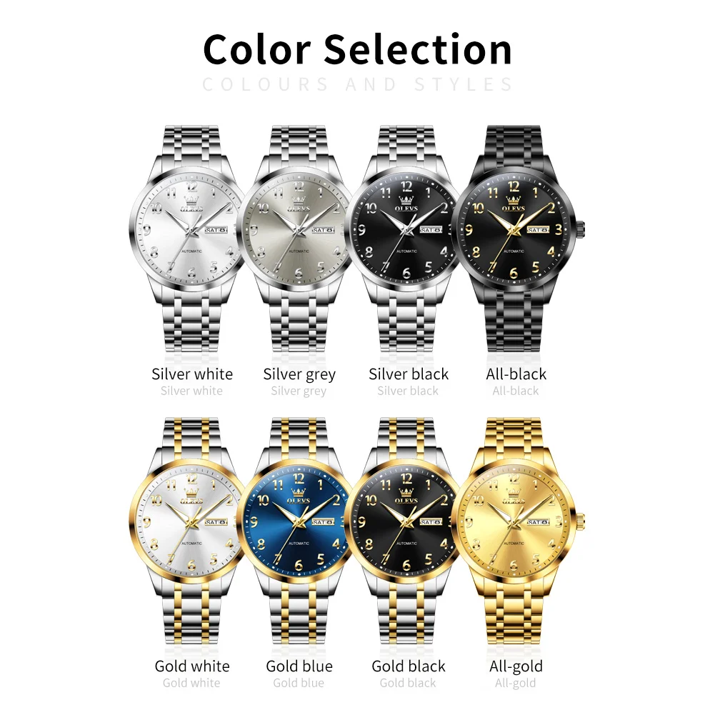 OLEVS 7078 Watch Man Luxury Original Automatic Mechanical Business Watch﻿ Waterproof Luminous Week Date Watches For Man