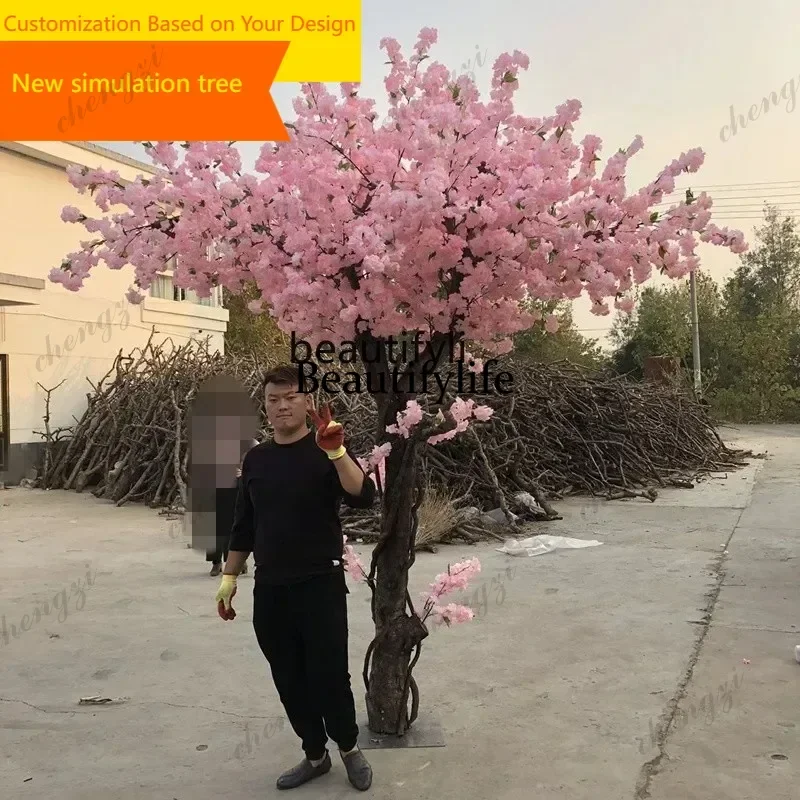 A09   Multi-Layer Rattan Wishing Peach Blossom Imitative Tree Large Green Plant Indoor and Outdoor Decoration in Lobby