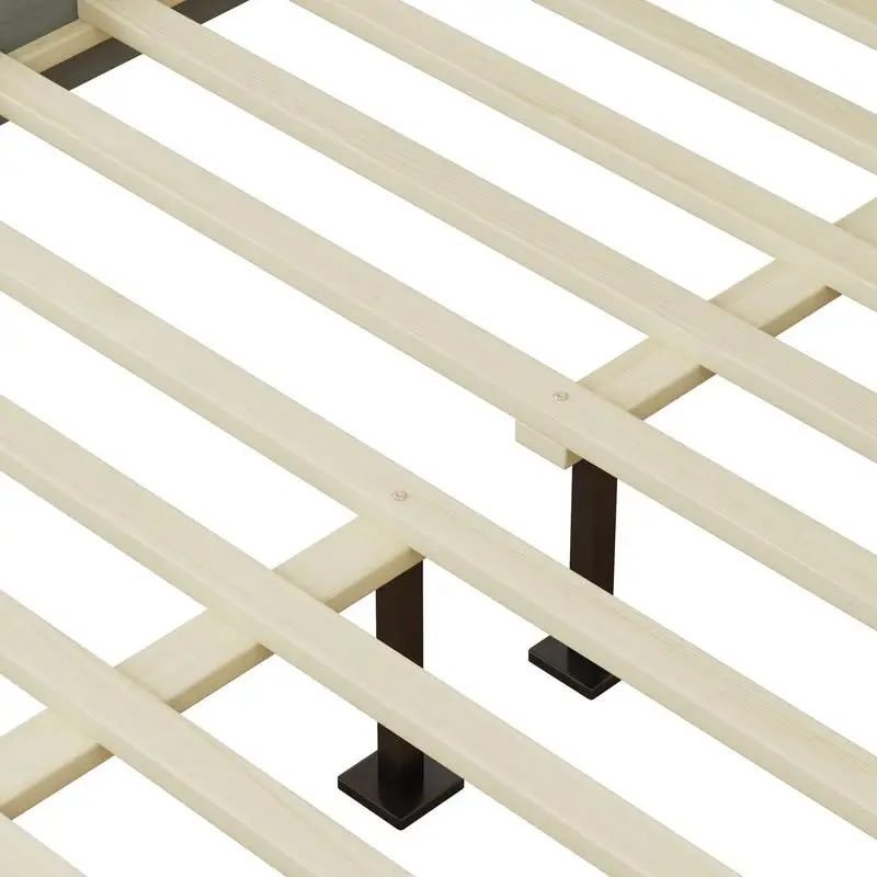 سرير كوين مع منصة من الخشب الصلب ولوح رأسي منجد