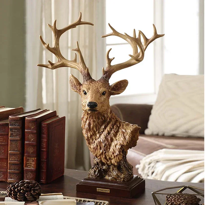 [Crafts] Best quality American auspicious deer head decorations home living room TV cabinet wine cabinet decoration Ornaments