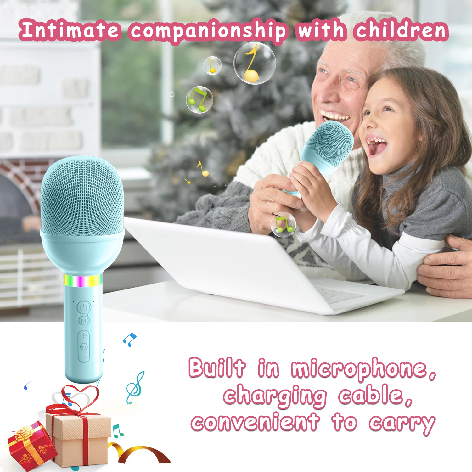 karaoke machine for kids Singing 1 Wireless Bluetooth Microphone With LED Lights Machine Portable Mic Speaker For Kids karaoke