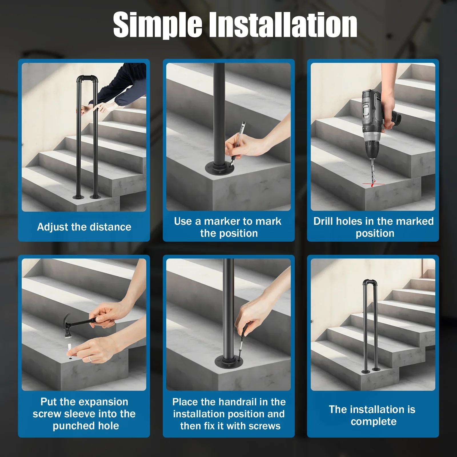 Steel Stairs Handrail Stair Railing Step Home Handrail Railing Adjustable U-shaped Hotel Staircase Handrail Floor Standing 85cm