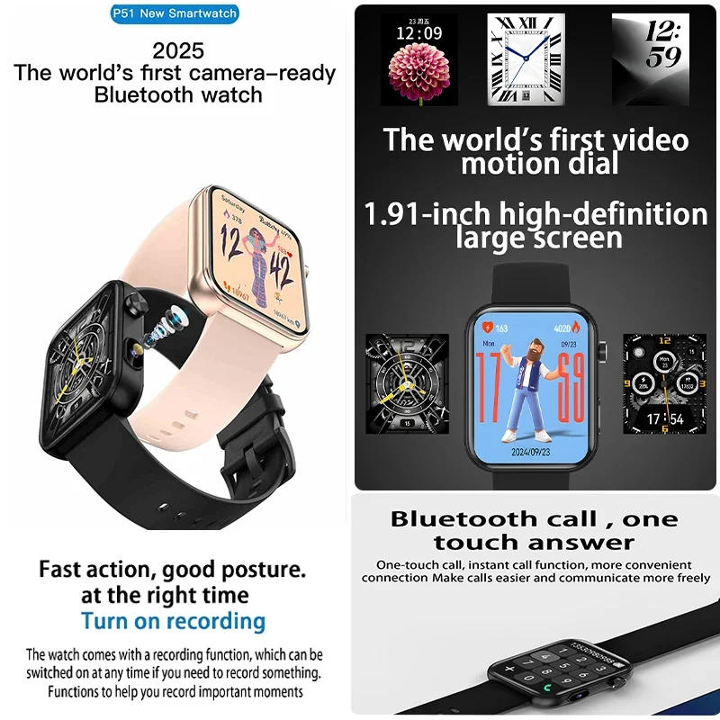 2025 New Large Memory Smart Watch 3D Dynamic Dail Take Photos Video Heart Rate Sports Fitness Waterproof BT Call HD Smart Watch