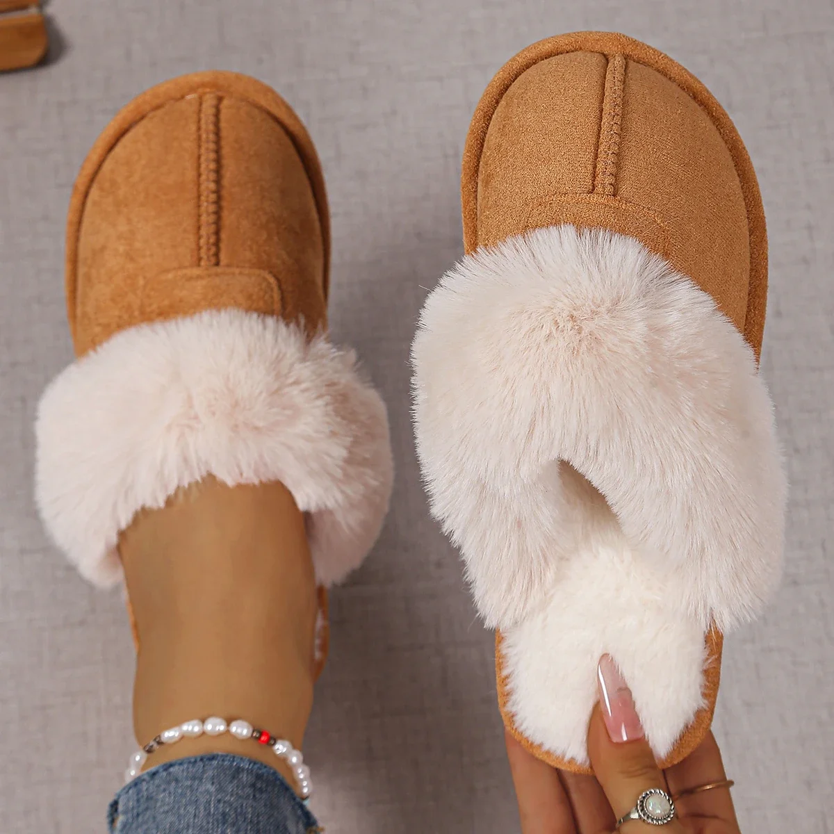 

Woman Slippers Thicken Plush Winter Home Shoes Closed Toe Warm Cotton Slippers Women Lightweight Casual Indoor Slides Woman