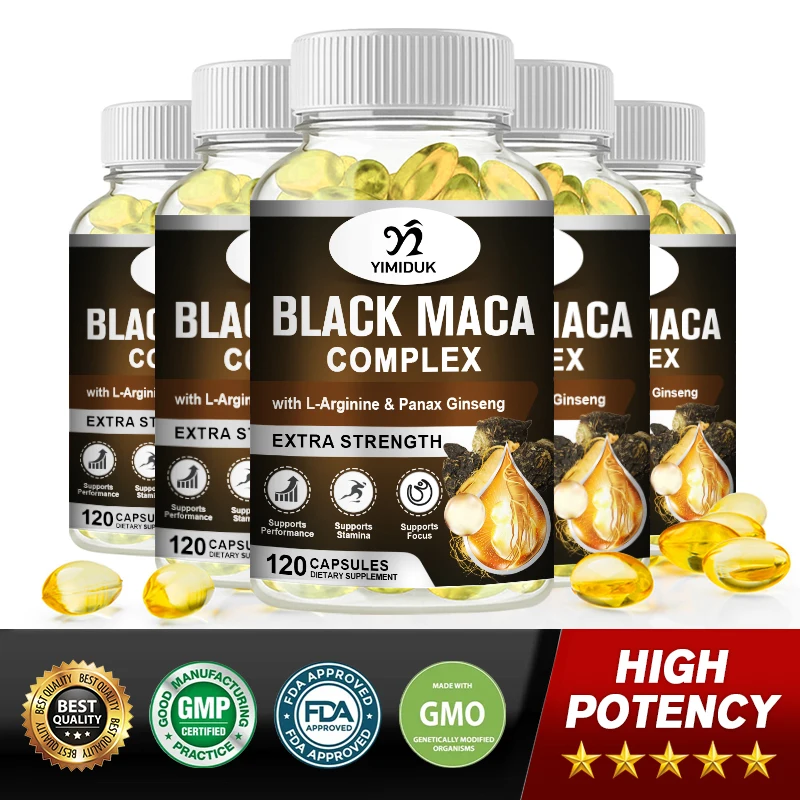 Black Maca Root Capsules 5000mg (High Strength) Peruvian with L-Arginine, Panax Ginseng & Pepper