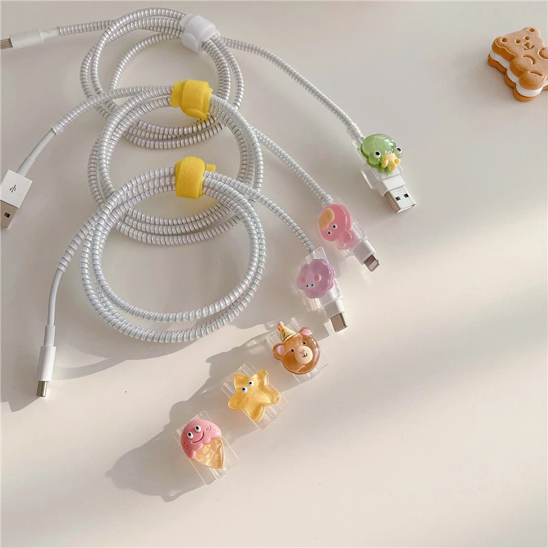 Universal Cute Cable Protector Android Charger Protector Cable Winder Cartoon For iPhone Type C Data Line Cable Organizer