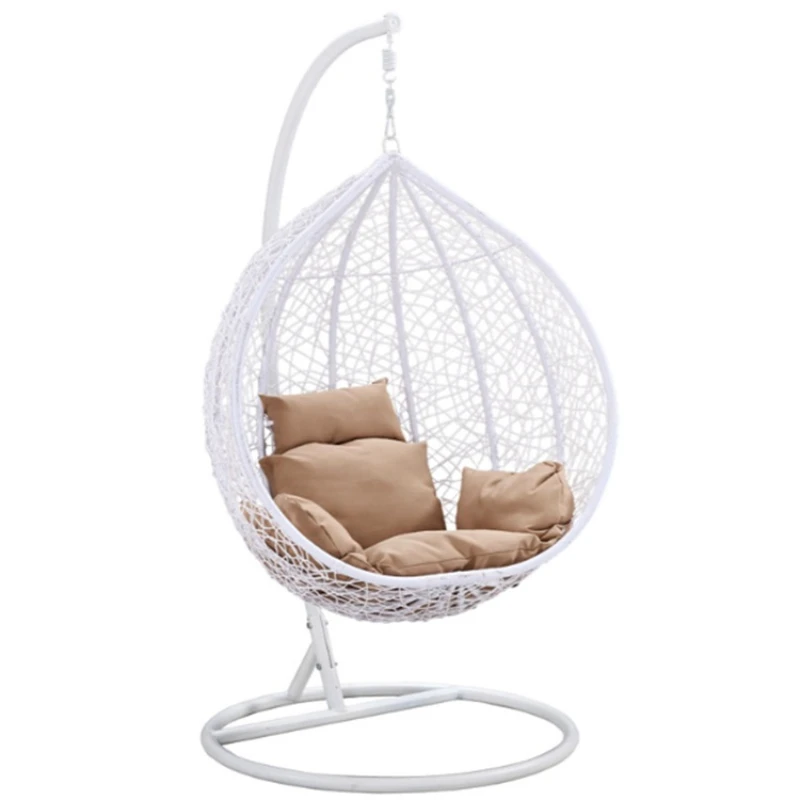 cheap indoor outdoor black white egg shaped basket hanging garden patio wicker swing chair rattan cocoon egg chair with stand