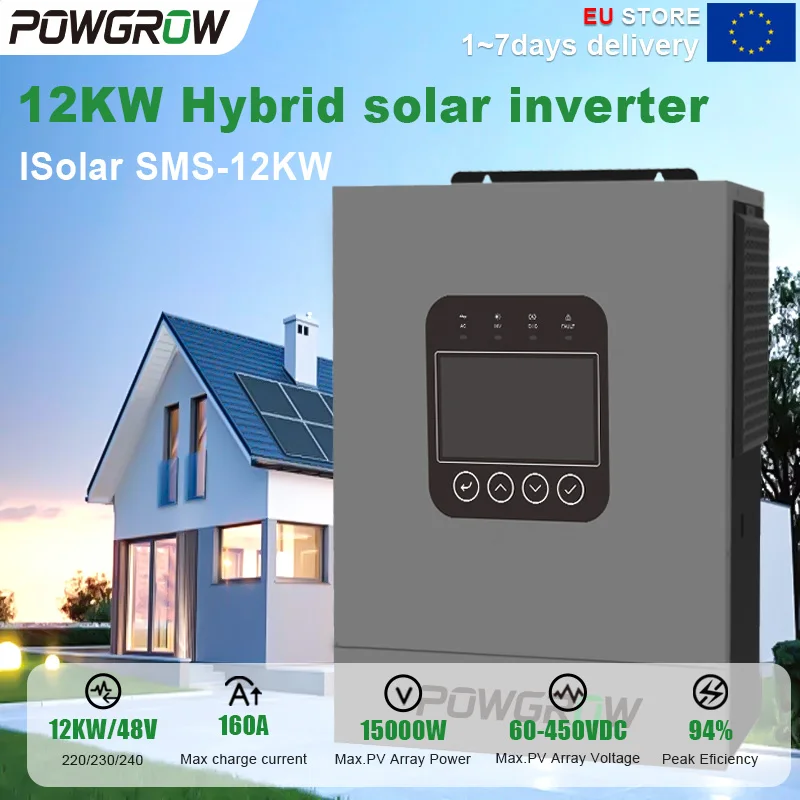 POWGROW 12KW 6.5KW 3.6KW Hybride Solar Inverter 48V 24V 220VAC Zuivere Sinusgolf Inverter Batterij Solar Inversor 160A MPPT Solar Controller Met WIFI