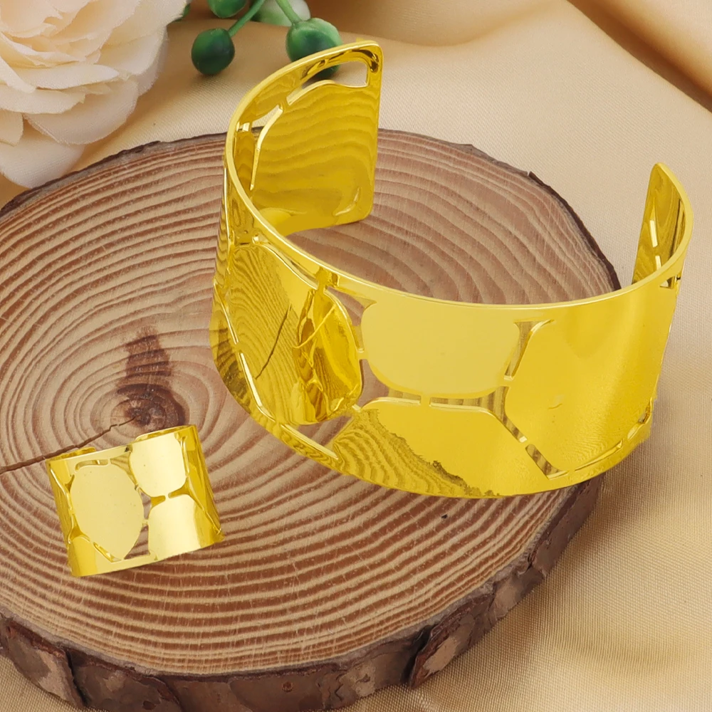 

America Boho Arm Bracelet Ring for Women Dubai Vintage Geometric Gold Color Women's Arm Bangles Jewelry Set Adjust Jewelry Gift