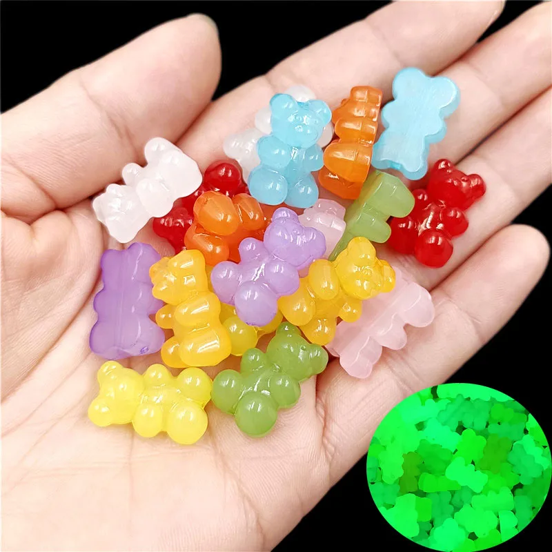 10 sztuk 12*19mm galaretkowy kolor Luminous słodki miś koraliki DIY bransoletka naszyjnik akcesoria do rękodzieła spinka do włosów materiał pionowy otwór