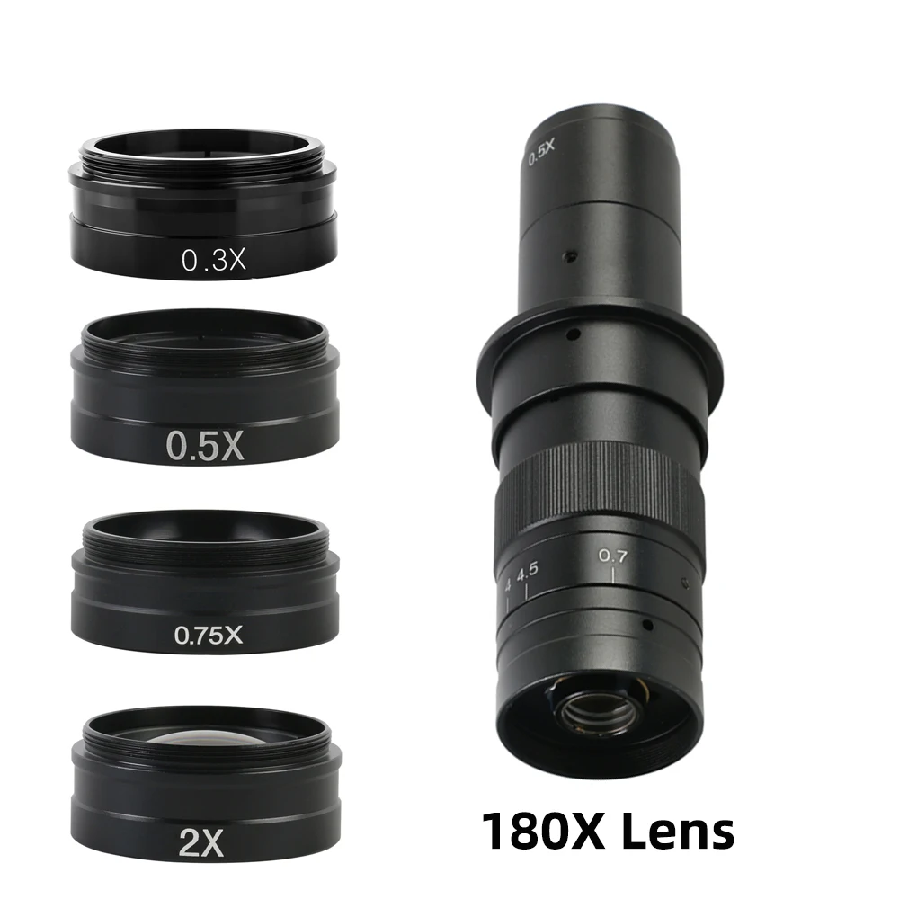 Lente de vidrio de objetivo auxiliar Barlow WD165 para Zoom 180X 130X, lente de montaje en C, cámara de microscopio de Video industrial, 0,75 X, 0,3