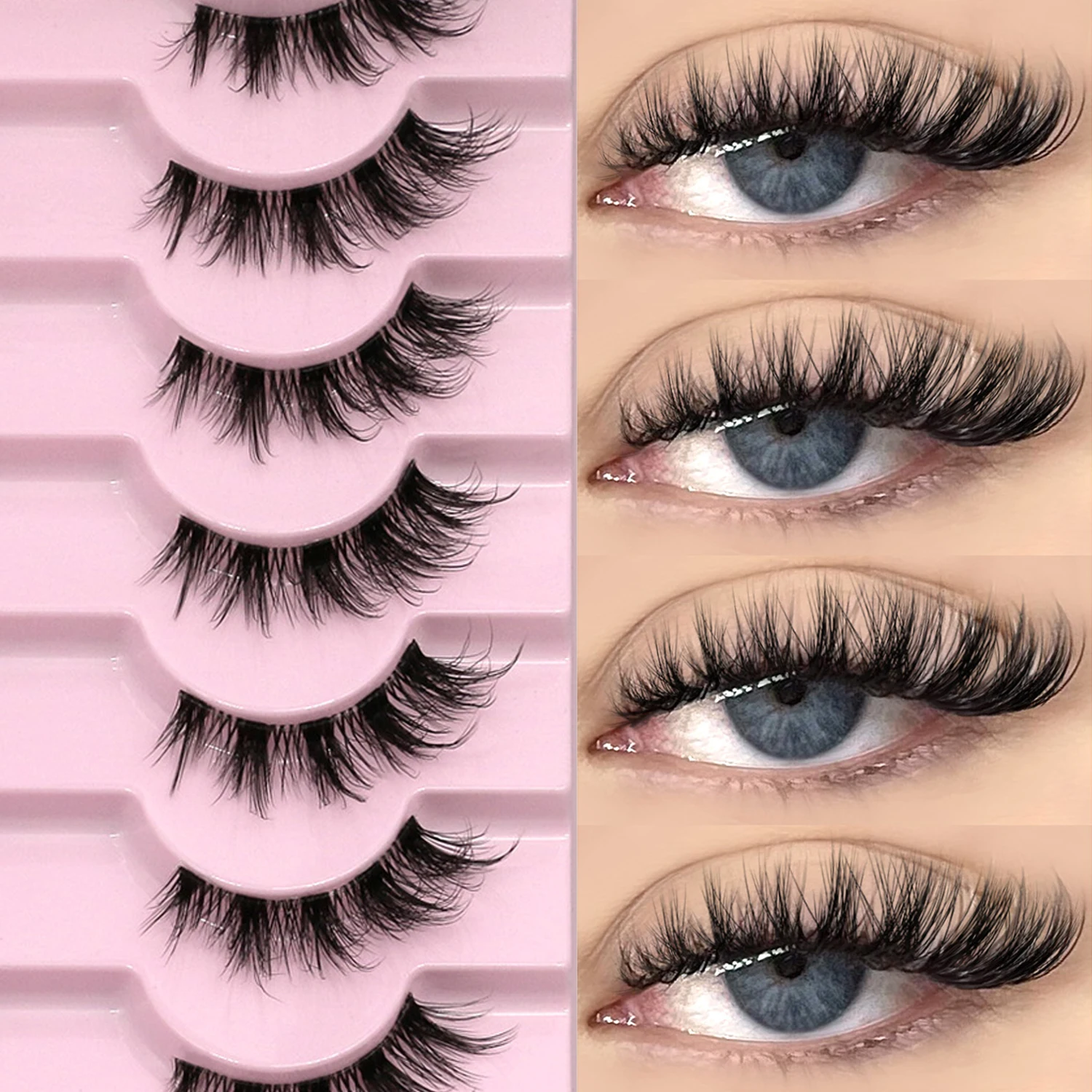 GROINNEYA Pestañas postizas de media longitud, estilo ojo de gato, naturales, largas, 3D, de imitación de visón, con extremos alados, extensión de pestañas alargadas