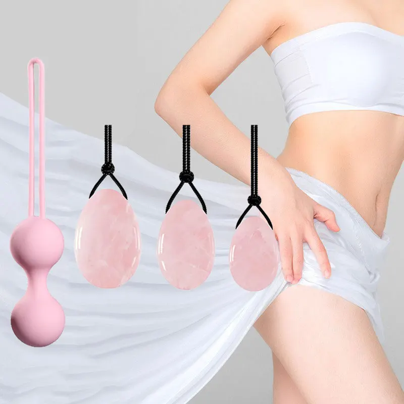 

Silicone Vaginal Dumbbell Kegel Exercise Balls And Rose Quartz Yoni Eggs Set Jade Eggs Massager for Women Vaginal Tightening