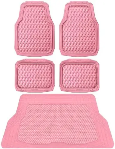 

CAR PASS Pink Heavy Duty Rubber Floor Mats & Cargo Liners – Universal All-Weather Anti-Slip 3D Fit for SUV, Truck, Sedan
