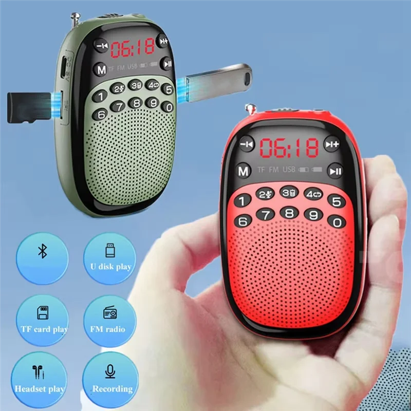 Abmf-mini bolso rádio fm portátil dsp rádios sem fio bluetooth alto-falante gravação interna & externa tf usb leitor de música a