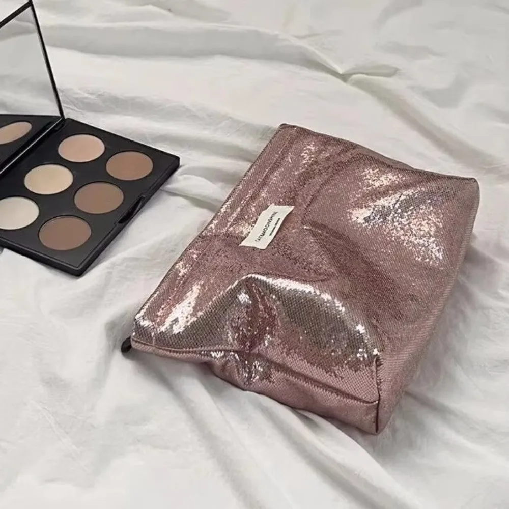 حقيبة مكياج جديدة لامعة بالترتر ذات سعة كبيرة وسحاب منظم حقيبة يد لمستحضرات التجميل للسفر