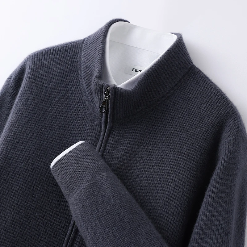 

Мужской свитер из 100% кашемира, куртка на молнии с воротником-стойкой, утолщенная теплая полуводолазка, высококачественный кардиган из чистого кашемира