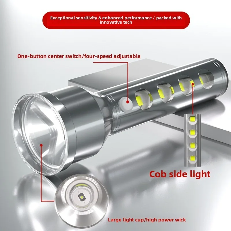 Strong Light LED Aluminum Alloy Flashlight USB Rechargeable Lithium Battery SOS Portable High Power Long Range Shooting Durable