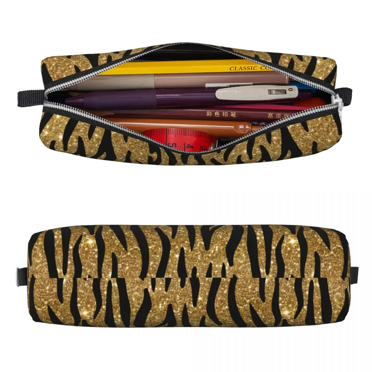 Cute Black And Gold Glitter Tiger Pencil Case Pencil Pouch Pen Holder Girl Big Capacity Bags School Supplies Gifts Stationery