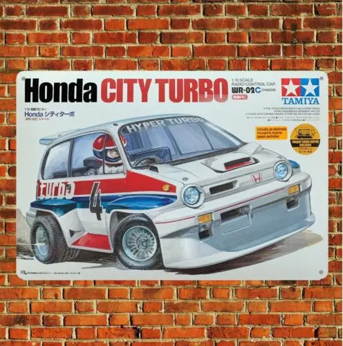 Póster de Metal Vintage Rc Car Tin Sign Plaque Tamiya City Turbo Boxart