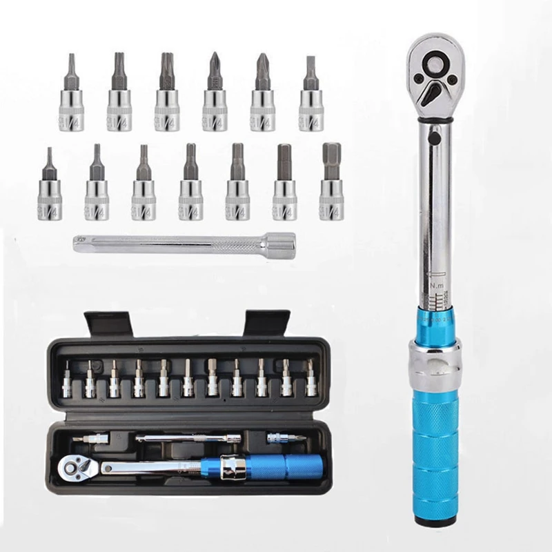 

15Pcs 1/4" Bike Torque Wrench Allen Key Tool Socket Spanner Set Cycling Tool Bicycle Repair Kit Torque Wrench Set 2-24Nm/2-14Nm