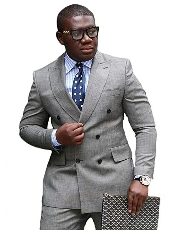 2 Piece Light Gray 2024 Men Business Formal Occasion Tuxedos Groom Groomsman Wedding Party Prom Male Suit Set Blazer Pants
