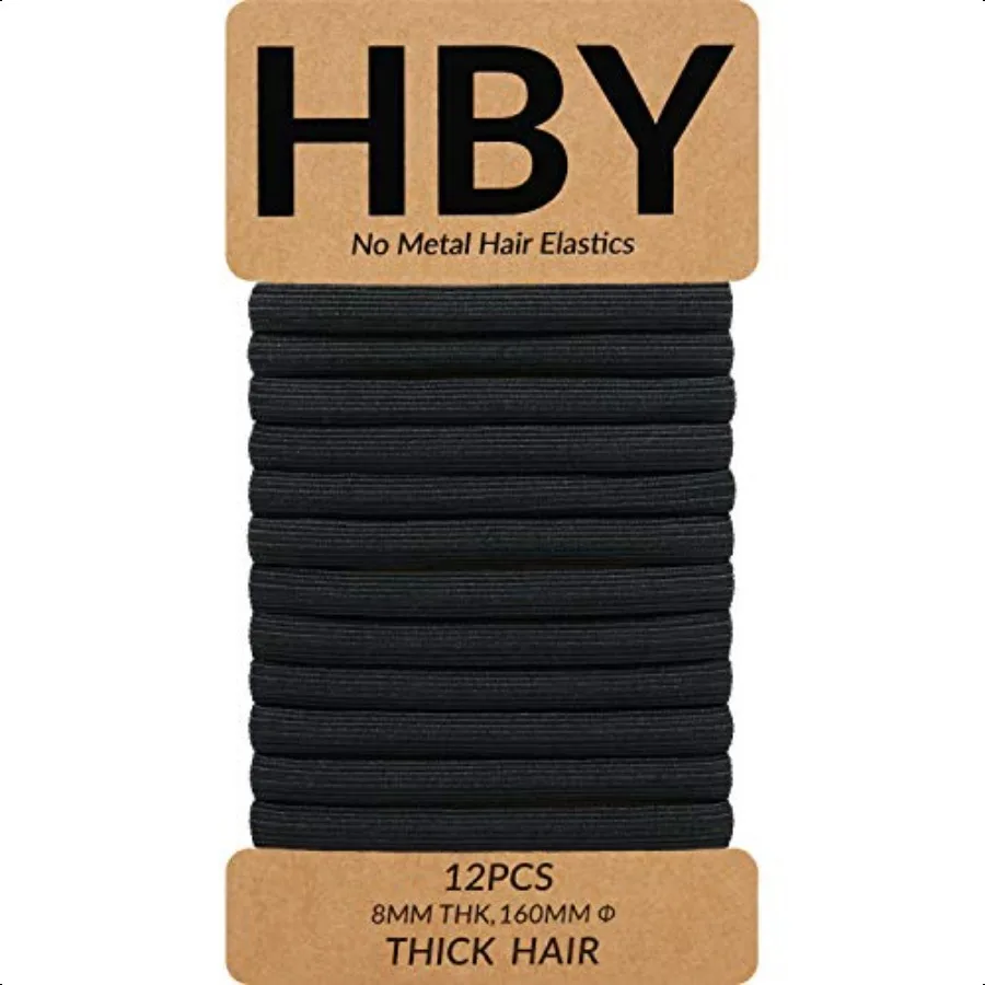 

Women's Hair Ties for Thick or Curly Hair. No Slip Seaml Ponytail Holders Sports Thick Hair Ties Black 8MM 12 Pcs