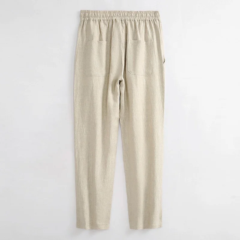 Solid Color Linen Straight-Leg Dress Pants for Men, Spring and Autumn Design, Thin Wide-Leg Casual Pants, Loose Slimming High-Waisted Long Trousers