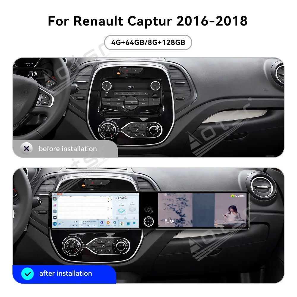 

For Renault Captur 2016-2018 12.3" Android 13 Dual Screen Car Radio Car Multimedia Video Player GPS Navigation Carplay Unit DSP