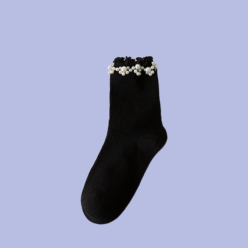 Chaussettes en dentelle respirante absorbant la sueur pour femmes, chaussettes fines avec perles, champignon, printemps et automne, été 5/10, nouveau, 2024 paires