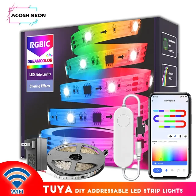 65,5 stopy/20 m TUYA Dreamcolor taśmy LED 60 diod LED/M RGBIC WS2811 listwa oświetleniowa elastyczna taśma współpracuje z asystentem Google Alexa