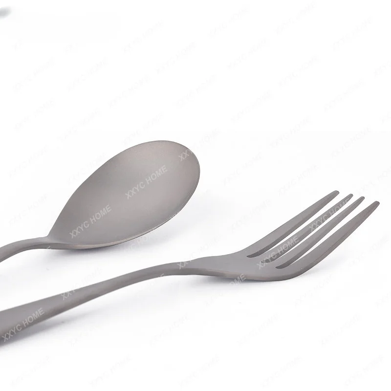 

Outdoor Pure Titanium Fork and Spoon Picnic Camping Tableware Portable Straight Handle Soup Spoon Spoon Fork