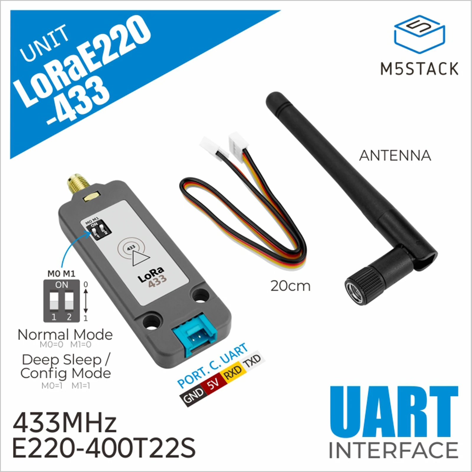 

M5Stack Official LoRa Unit 433MHz with Antenna E220