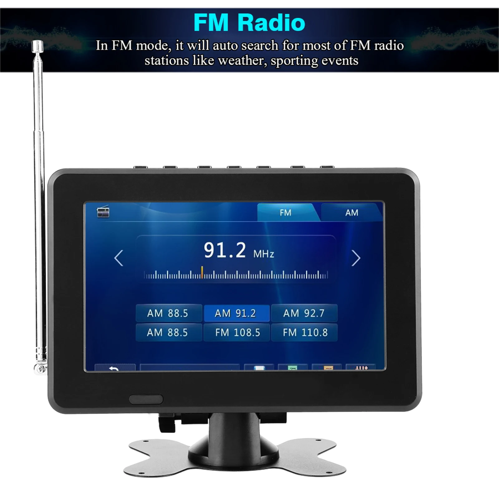 تلفزيون رقمي LEADSTAR ATSC تلفزيون رقمي للسيارة راديو FM 7/10in 1080P ستيريو عالي الحساسية تلفزيون رقمي تلفزيون محمول مع قابس أمريكي