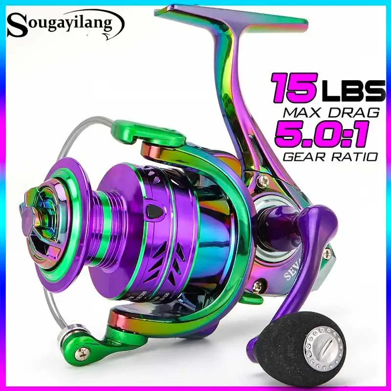 Sougayilang Multicolor Spinning Fishing Reels 1000~5000 Series 5.0/4.7:1 Gear Ratio Spinning Reel Max Drag 15Lbs for Bass Pike