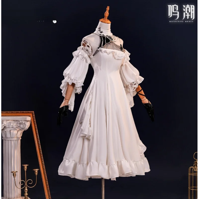 

Игра Wuthering Waves Phrolova Косплей Костюм Женское элегантное белое платье ожерелье серьги татуировки наклейки перчатки Хэллоуин комплект