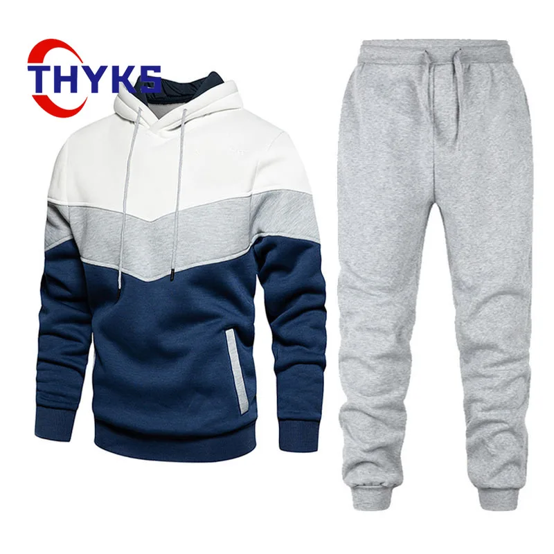 Outdoor Men Sports Set Fashion Casual Splice Hoodies Pants Two Piece Set Loose Comfortable Hiking Camping Suit  Chaquetas Hombre