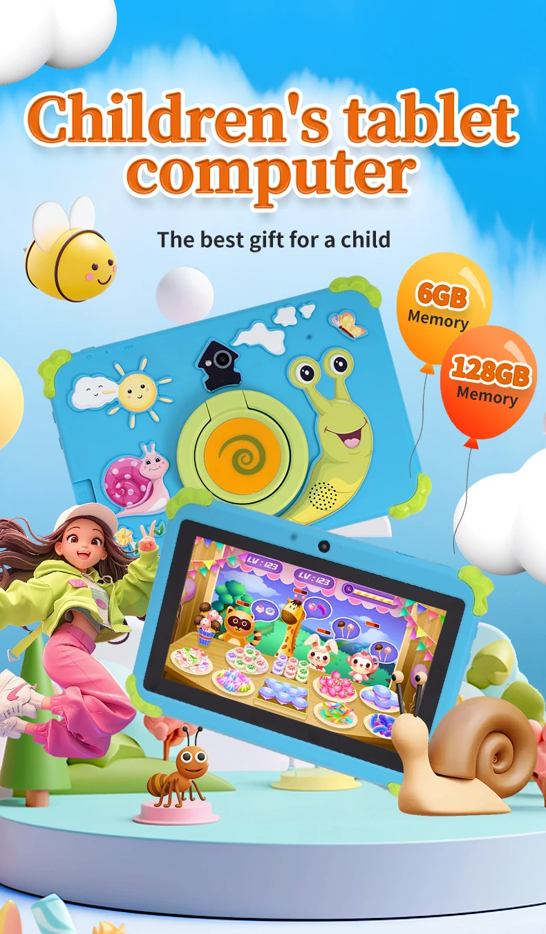 Learning Tablet for Kids, 7 Inch, Android 12, HD Dual Cameras, Toddler Educational Toy, Gift for Children, 5G WiFi