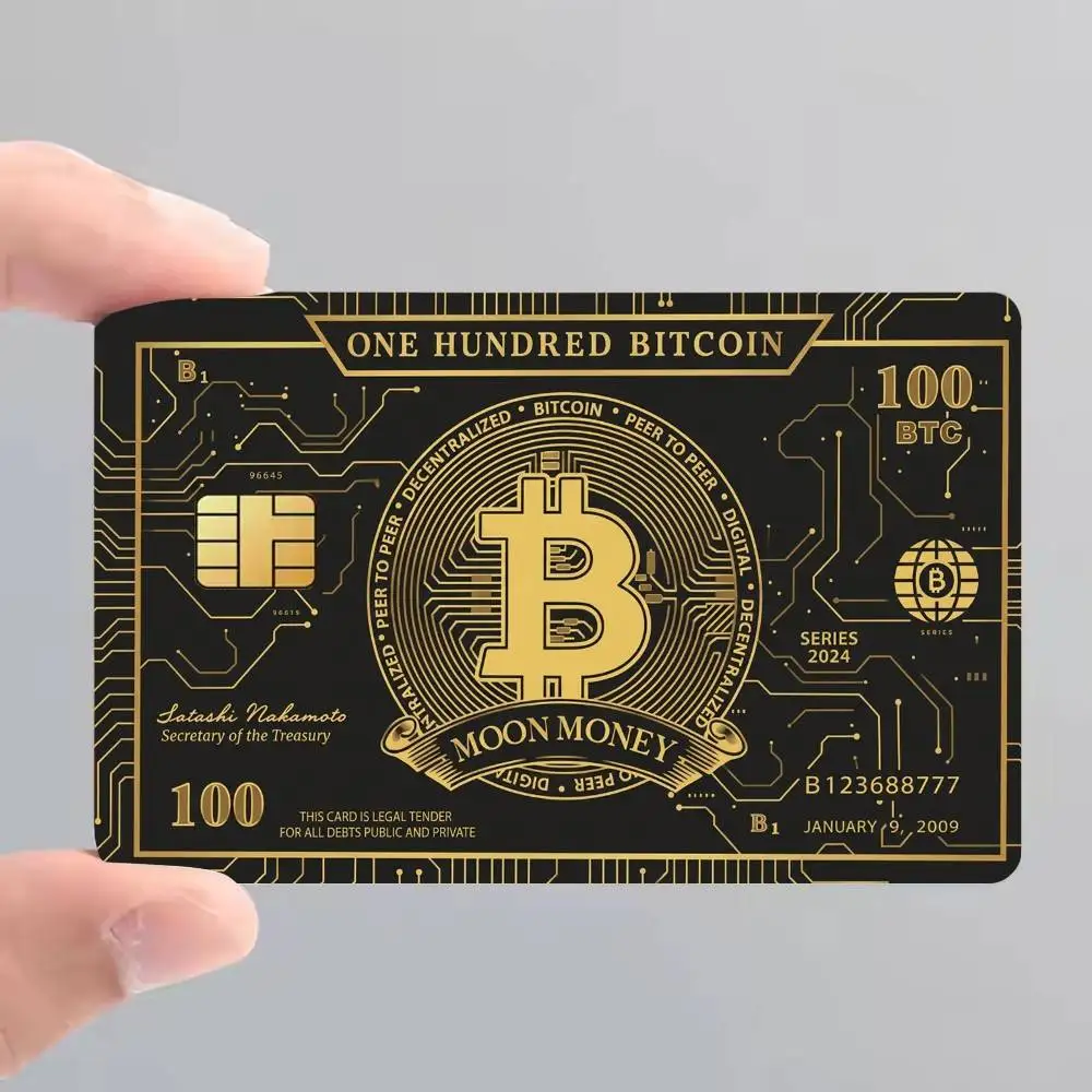 Black Gold Bitcoin Film Skin Cover Credit Card Stickers 4PCS Debit Front Decoration Bank Bus Pass Waterproof