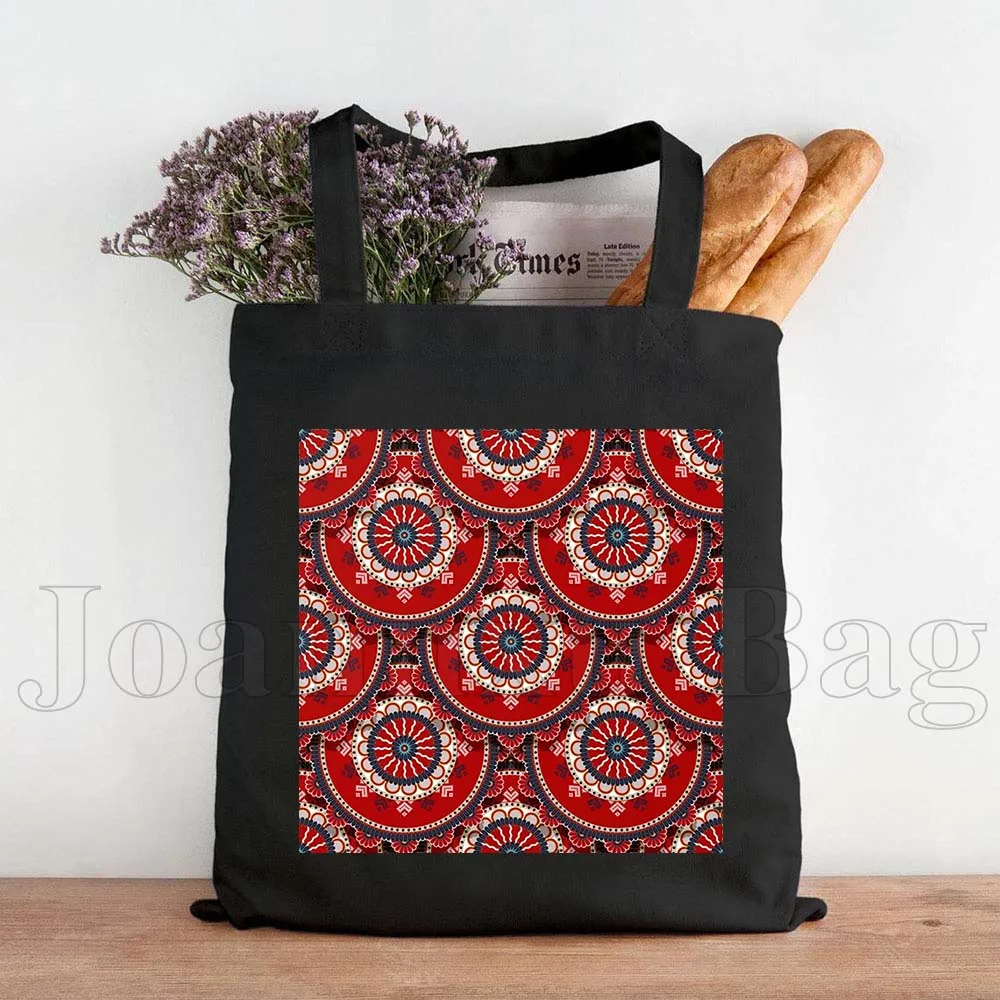 Matroshka Russian Dolls Moscow City Kremlin Russia Colorful Khokhloma Art Canvas Shoulder Totes Bag Handbags Cotton Shopping Bag