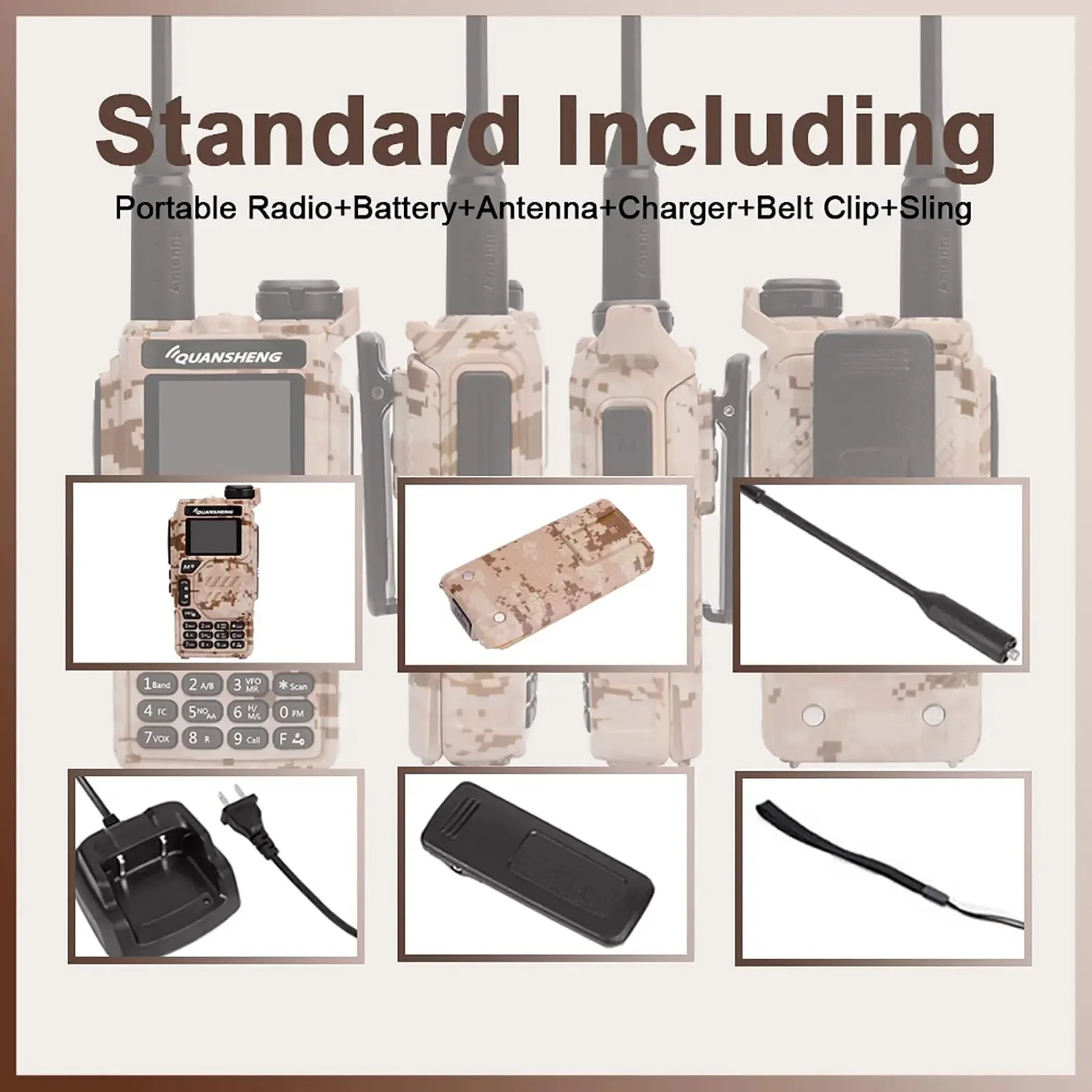 Quansheng-walkie-talkie UV-K5, Radio bidireccional de camuflaje del desierto, 50-600MHz, carga tipo C, AM, FM, UV-K5 multibanda, UVK5, K5
