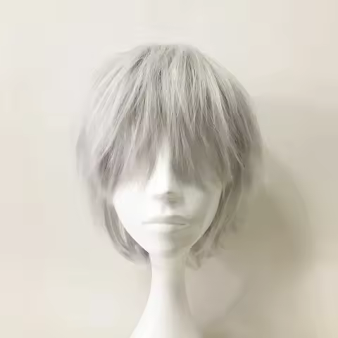 Unisex Silver White Layers Short Hair Long Bangs Boy Cosplay Anime Wig