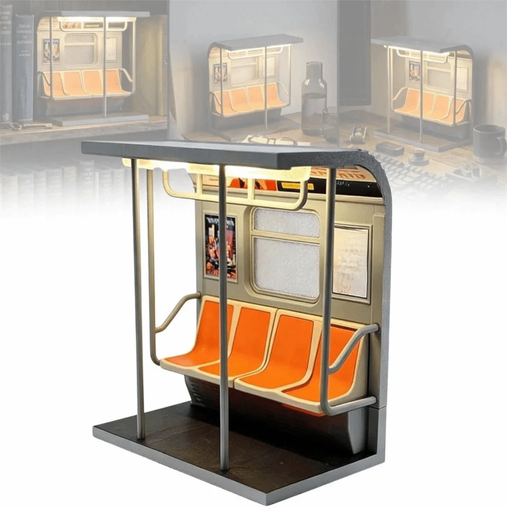 Retro Subway Train Lamp Mini Vintage New York City Model Warm LED Light Ambient Lighting Aesthetic Desk Decor