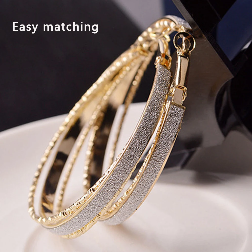 Round Hoop Earrings for Women Girls Matte Alloy Statement Earrings Wedding Party Jewelry Gift