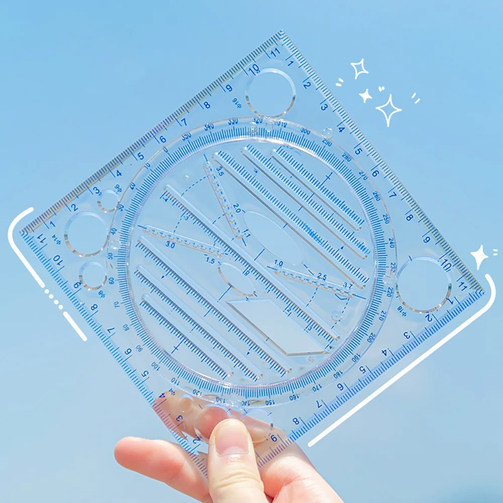 Multi functional drawing ruler, student mathematical function, graphic ruler, geometric drawing template ruler, protractor tool