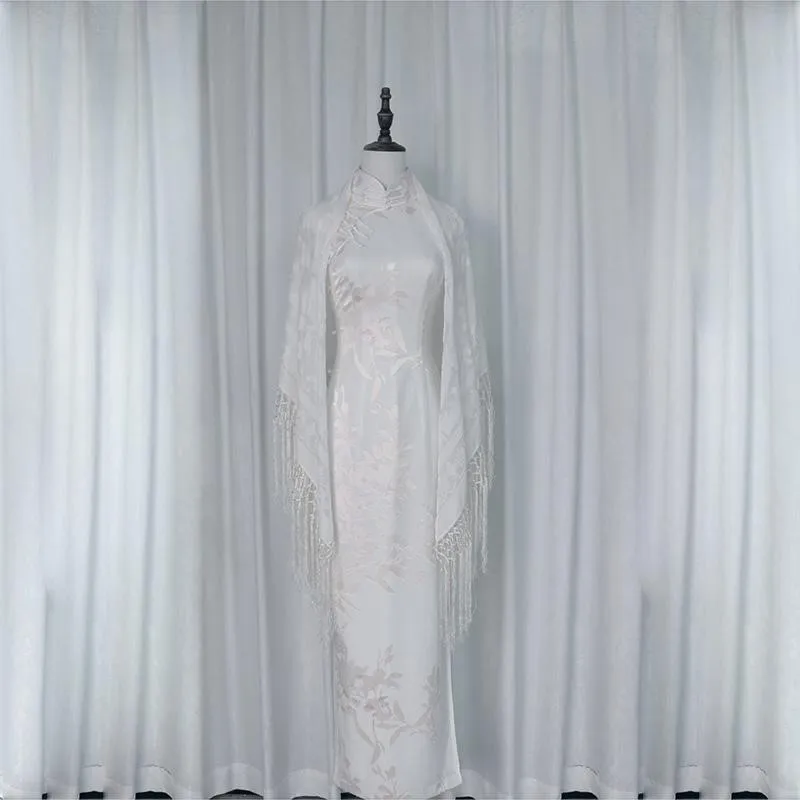 새로운 얇은 실크 조젯 단색 꽃무늬 숄 태슬 자외선 차단 벨벳 카버